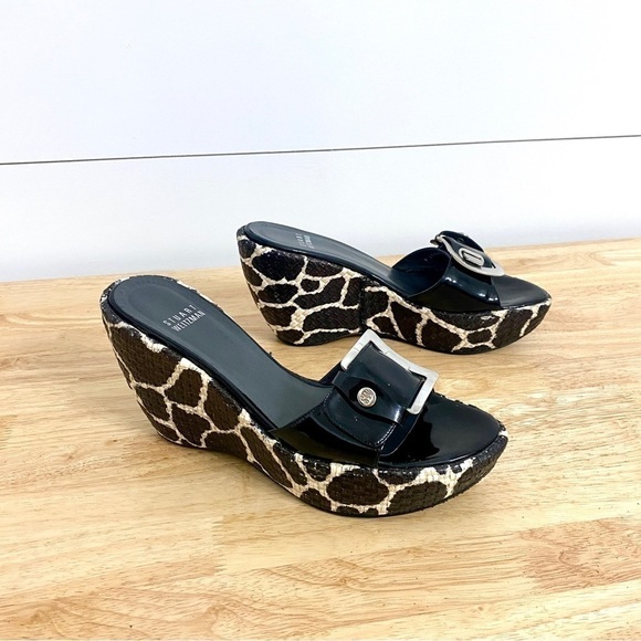 Stuart Weitzman Clipper Giraffe Slip On Platform Buckle Wedge Sandals, Size 7.5 - Picture 6 of 11